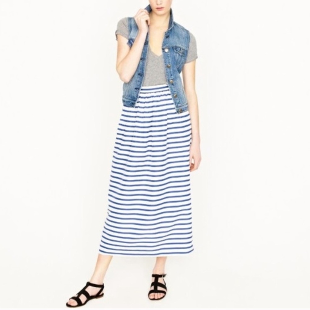 J. Crew Tea Length Skirt in Marina Stripe